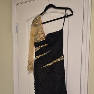 May Queen Black and Gold One Shoulder Dress